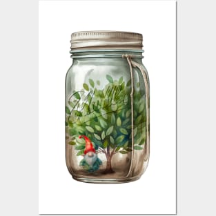 Whimsical Gnome Under Tree in Jar Posters and Art